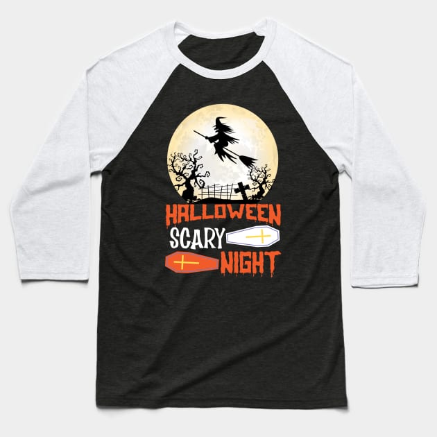 Halloween Scary Night Witch Broom Baseball T-Shirt by koolteas